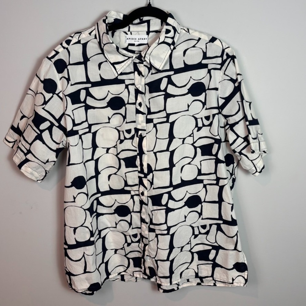 A Piece Apart Womens Cotton Black White Abstract Geometric Pattern button up Lg